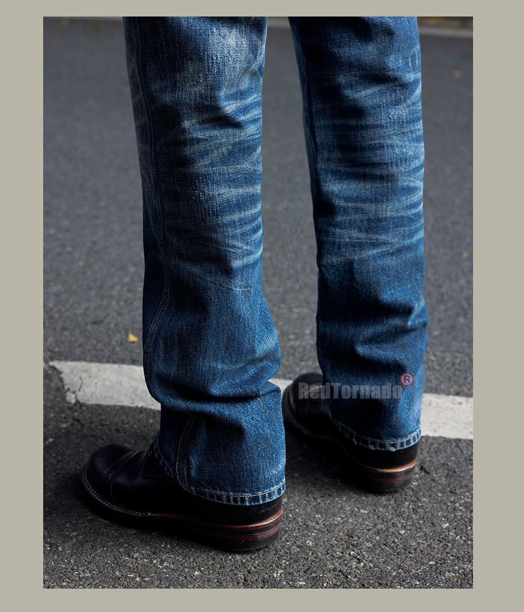Red Tornado Vintage 15oz Washed Denim Jeans Slim Straight Distressed Ripped Blue - Picture 18 of 21