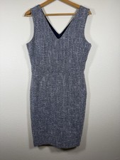Banana Republic V Neck Tweed Dress Sleeveless Blue And White Lined. Sz 10