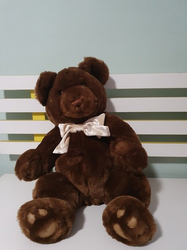COMMONWEALTH TEDDY BEAR DARK BROWN BEIGE BOW 42CM