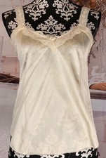 VTG 80  s greenco maid Women  s Ivory Floral Lace Trimmed Wide Lace Strap Cami M