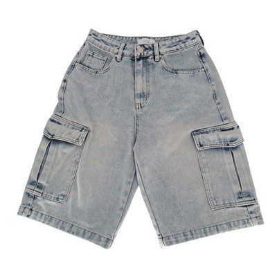 Rise Supply Co Cargo Denim Shorts Women 7 Light Wash Blue Baggy Streetwear Jorts