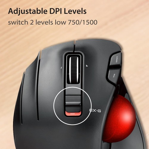 EX-G Wireless Ergo Trackball Left handed Ruby Ball bearing 5 Programmable Button - Picture 4 of 8