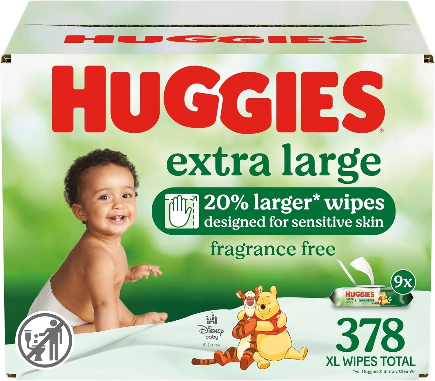 Huggies Extra Large Baby Wipes, Unscented, 9 Flip-Top Packs, 378 XL Wipes Total,