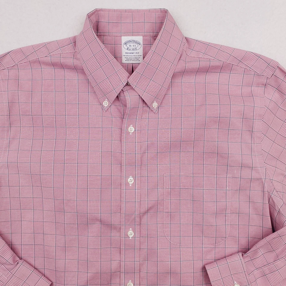 Camisa Brooks Brothers Para Hombres 16 Rosa Regent Glen Cuadros Abotonada Puño Redondo Foto 2 de 4