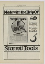 1920 Starrett Tools  Ad: Used by Westinghouse Electric - Tools & Hacksaws