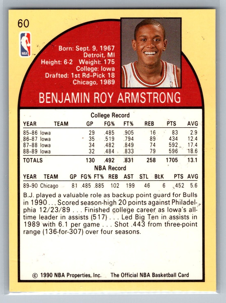 B.J. Armstrong 1990-91 Hoops Rookie BASKETBALL #60 Chicago Bulls