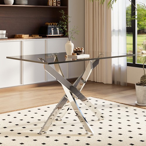 Classic Tempered Glass Dining Table & 2/4/6 Chairs Set Living Room Furniture UK - Picture 2 of 7