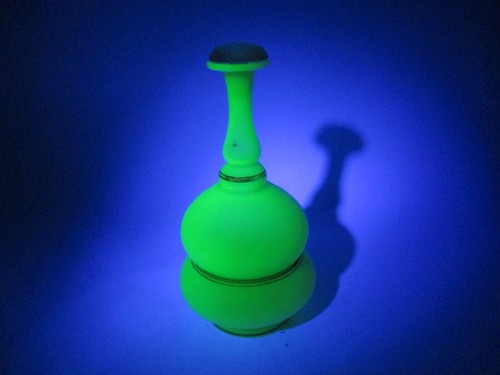 Antique Perfume Scent Vanity Bottle Jadeite Green Opaline Uranium Glass Gold