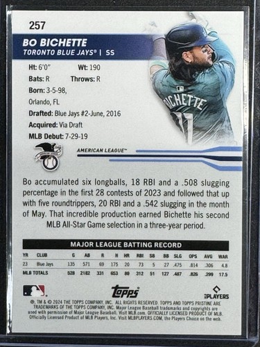 Bo Bichette 2024 Topps Pristine 48/150 Green Parallel 257 Toronto Blue Jays - Picture 2 of 2