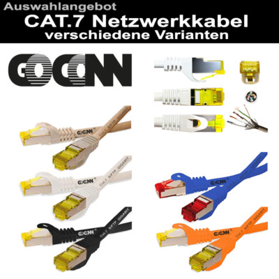 GoConn Patchkabel RJ45 mit CAT7 Rohkabel Auswahl Schwarz  Blau Weiß Orange Grau