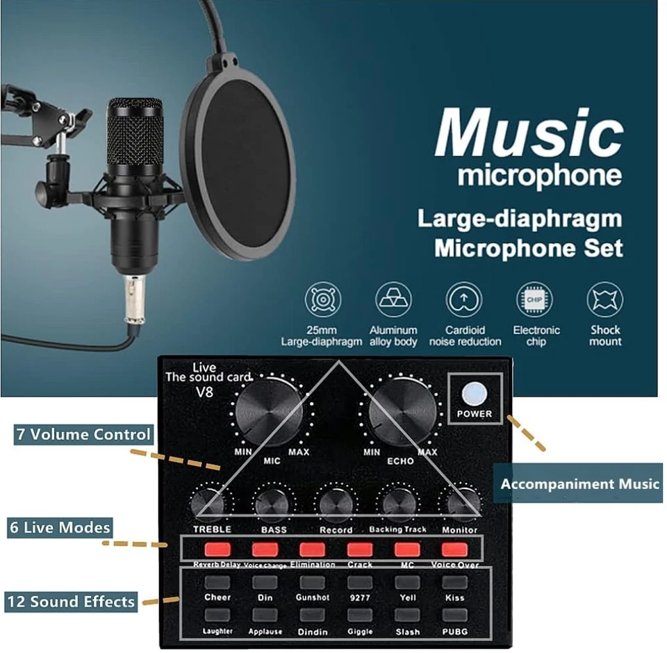Podcast Equipment Bundle BM-800 Condenser with Voice Changer Recording Studio - Image 3 of 4