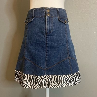 DKNY Jeans New York City Denim Skirt with Zebra Animal Print Y2K