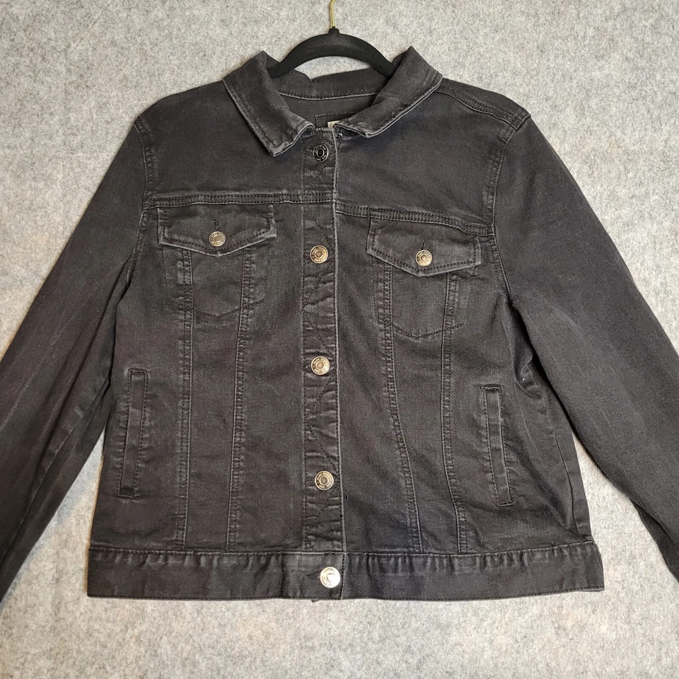 Chaqueta vaquera MUDD XL negra envejecida recortada camionero cintura abrigo punk motociclista Foto 2 de 4