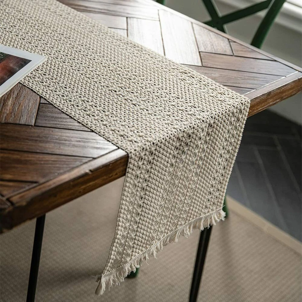 Bohemian Crochet Hollow Macrame Table Runner Home Dining Decor Table Cover Retro - Image 2 of 4
