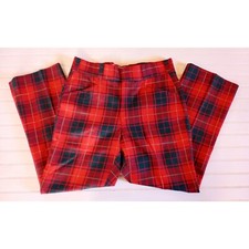 VTG Jaymar 100 Wool 36x29 Hemmed Red Tartan Plaid Slacks Pants USA Made