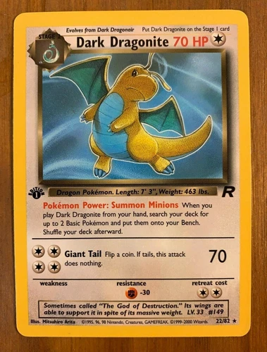 1st Edition Dark Dragonite Rare - Team Rocket 22/82 - Vintage Pokemon Card - LP