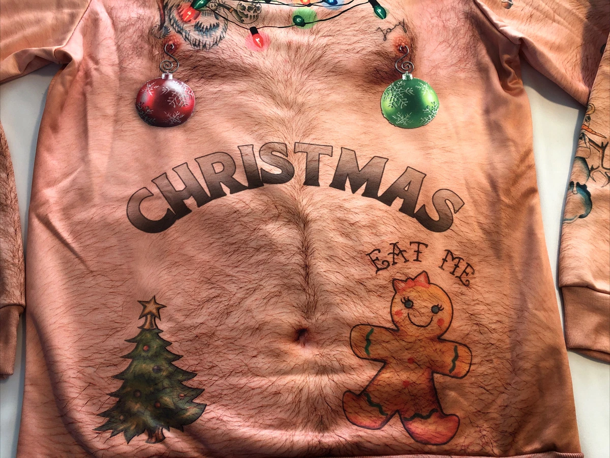 Mens ugly christmas deals sweater hairy chest