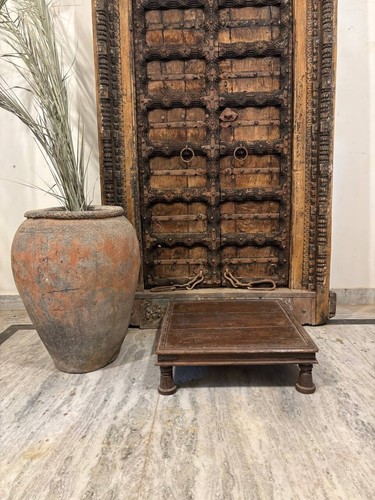 Handmade Wooden Low Coffee Table Bajot | Rustic Indian Chowki Stool Decor - Picture 4 of 6