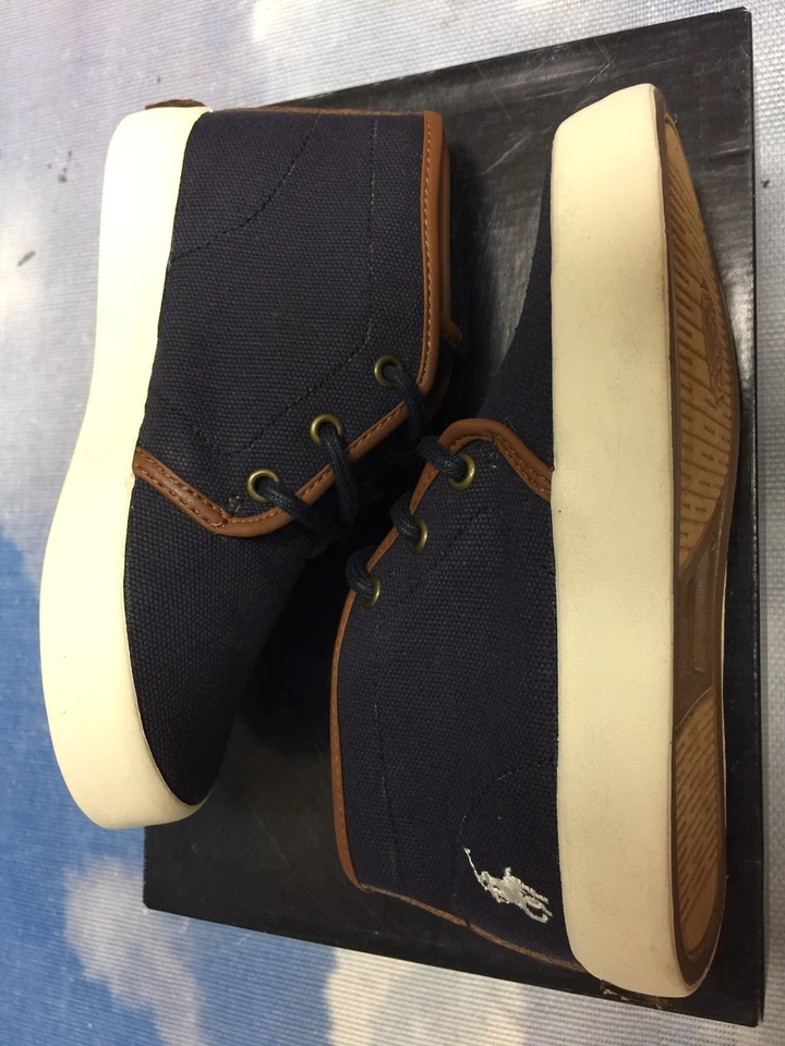 Zapatilla deportiva Polo Ralph Lauren Eithan Mid de encaje azul marino de lona para niños talla 10,5 a jóvenes 4,5 Foto 3 de 4