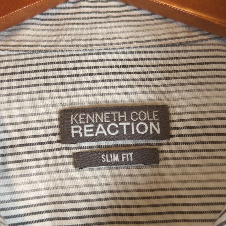 Kenneth Cole Reaction Grey Striped Slim Fit Men's Dress Shirt - Image 3 of 4