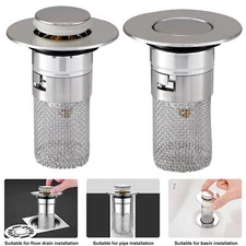 2PCS Stainless Steel Drain Stoppers And Strainers with Removable Filter Bathroom