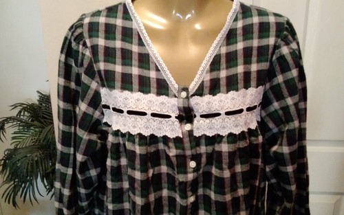 Erika Taylor Country Cottons Nightgown Size M 100% Cotton Long Sleeve Plaid - Picture 4 of 7