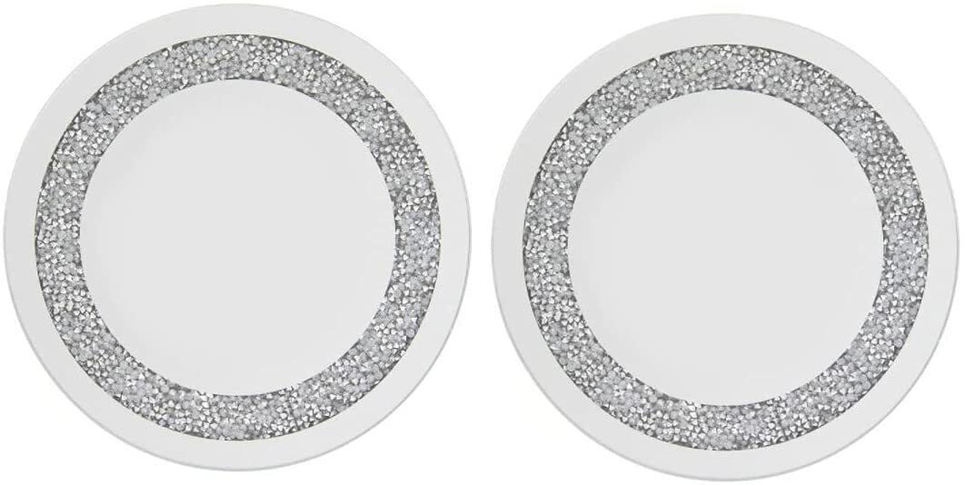 EagleWiz 2pcs CRUSHED JEWELS DIAMANTE CANDLEPLATE MIRRORED CANDLE PLATE 15cm