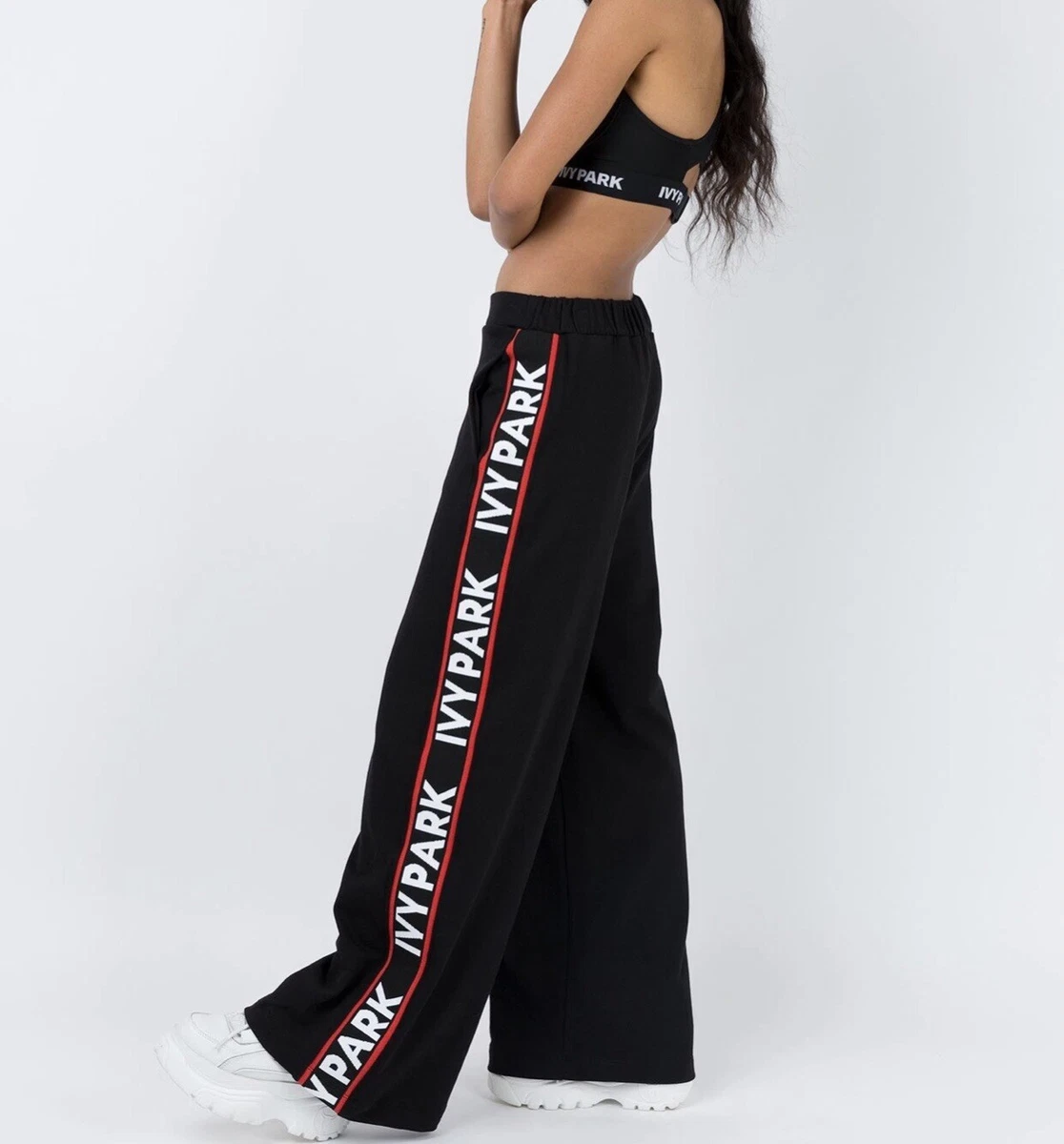 Ivy Park By Beyonce Black Wide Leg Logo Band Sweatpants UK Size XS $125