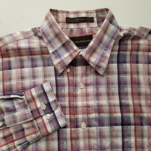 Allen Edmonds, Allen Edmonds Mens Plaid Button Front Long Casual Shirt Size Medium SD626