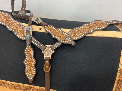Bride Western En Cuir Avec Conchos – Lot Stalle Et Collier – Marque MOUSM (cadeau équestre)