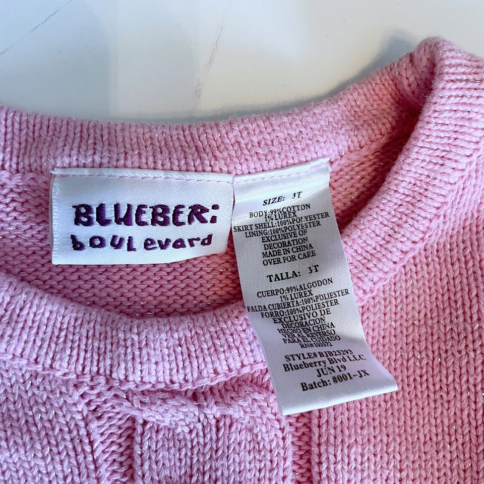 Blueberi Boulevard Baby Girls Pink Sweater Rainbow Tutu Dress Sz 3T Party Fun - Изображение 2 из 4