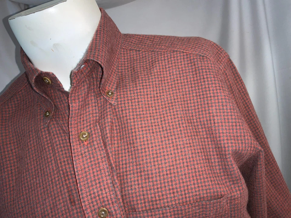 Bill’s Khakis 长袖纽扣衬衫 M 男式红色格子棉美国 YGI K1-151 — 第 3/4 张图片