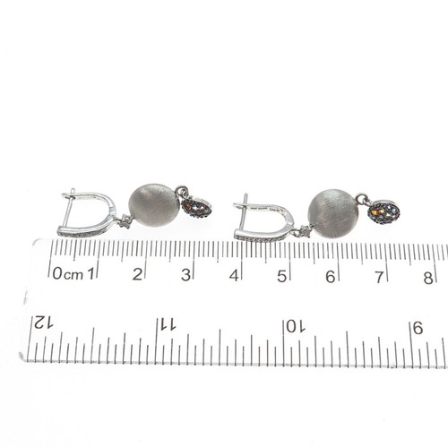 FADI 925 Sterling Silver Real Diamond & Multi-Color Gem Dangle Earrings - Picture 3 of 7