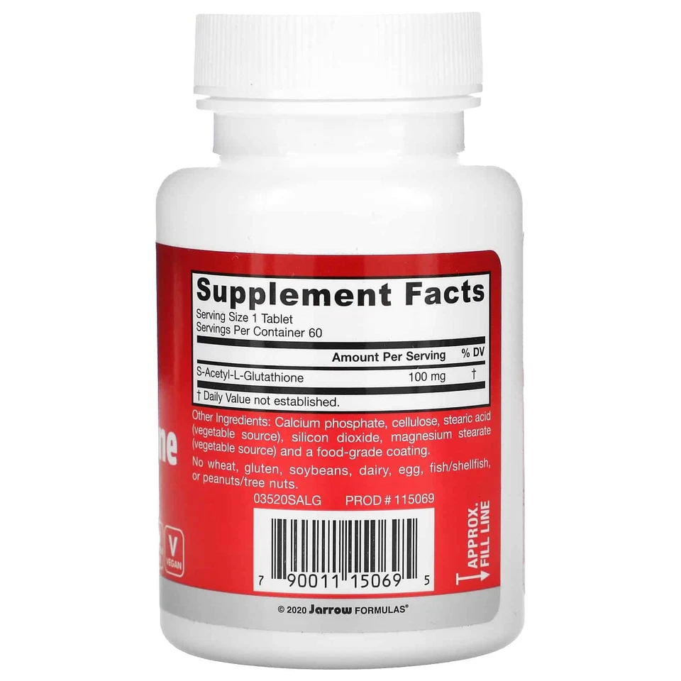 JARROW FORMULAS S-Acetyl L-Glutathione 100 mg 60 Tablets - Image 2 of 3