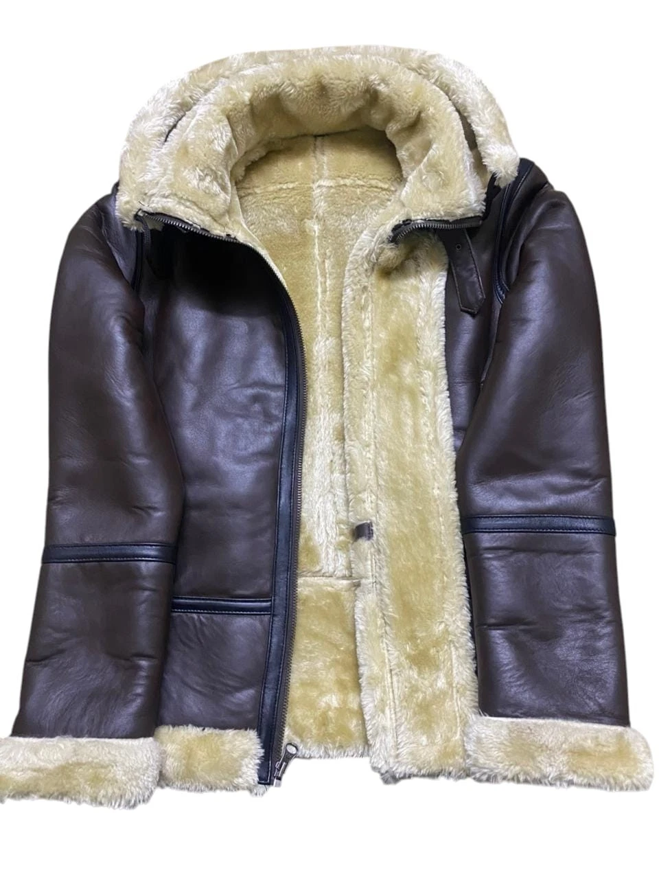 Men Hooded Shearling SheepSkin Leather Jacket For Winter