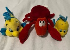 Disney Loose lot 3 Stuffed Plush Dolls from Little Mermaid SEBASTIAN  FLOUNDER