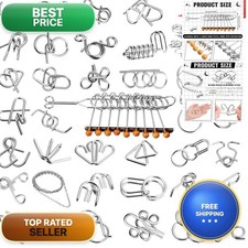 Yilloog Metal Brain Teaser Puzzles Set 36 Pouch, Steel IQ Games Physics Mind