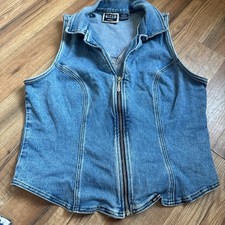 Harley-Davidson Biker Blues Denim Zip Vest Size 14 Made in USA