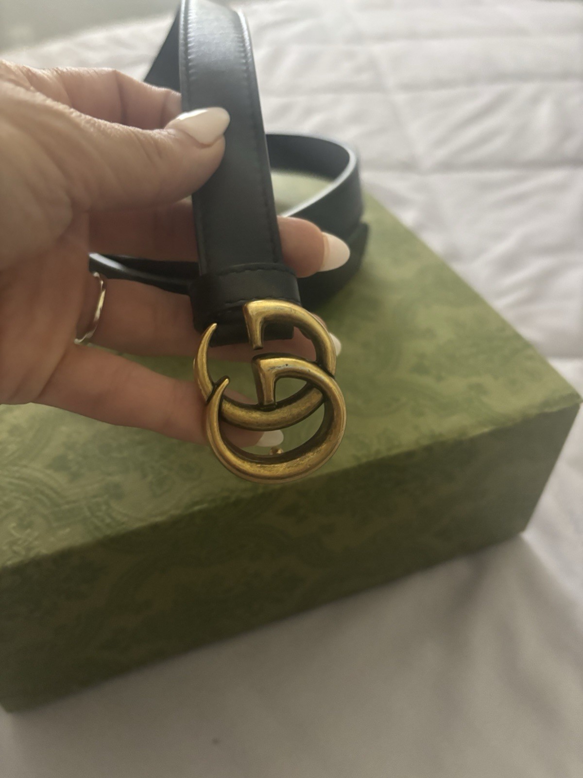 Gucci Womens Gold Double GG Black Belt 70 28 NWOT-image