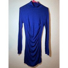 Express Royal Blue Ruched Mock Neck Long Sleeve Bodycon Mini Dress Small