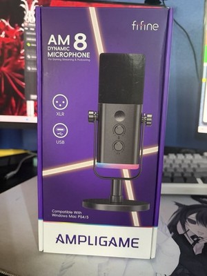 FIFINE AmpliGame AM8 Dynamic USB/XLR Mic w/ RGB, Mute, Stand, Black