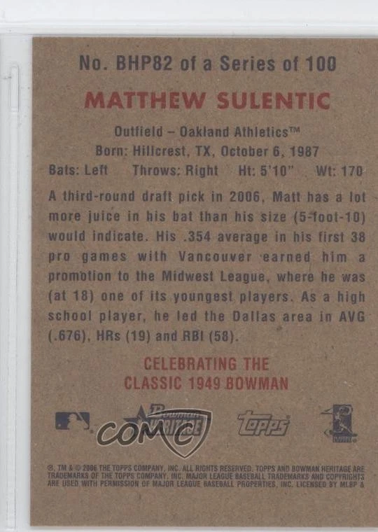 2006 Bowman Heritage Prospects Matthew Sulentic #BHP82 - Image 2 of 2