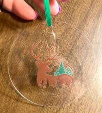 Acrylic Deer Silhouette Cabin Hunting Cottage Up North Christmas Ornament 3"