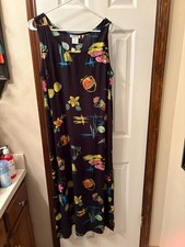 Mango Bay Sleeveless Black Casual Dress with Vibrant Multi-Colored Island Motifs