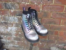 Dr Martens iridescent silver leather boots shoes, with zip, size UK 3/36