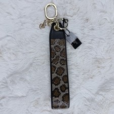 Victoria's Secret Wristlet Keychain Golden Brown Leopard Rhinestone Strap New