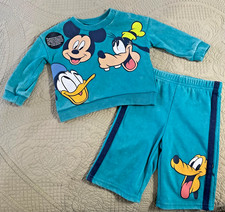 Disney Baby Mickey Donald Goofy Sweat Set Variation Shading Teal 3-6 mo NWOT