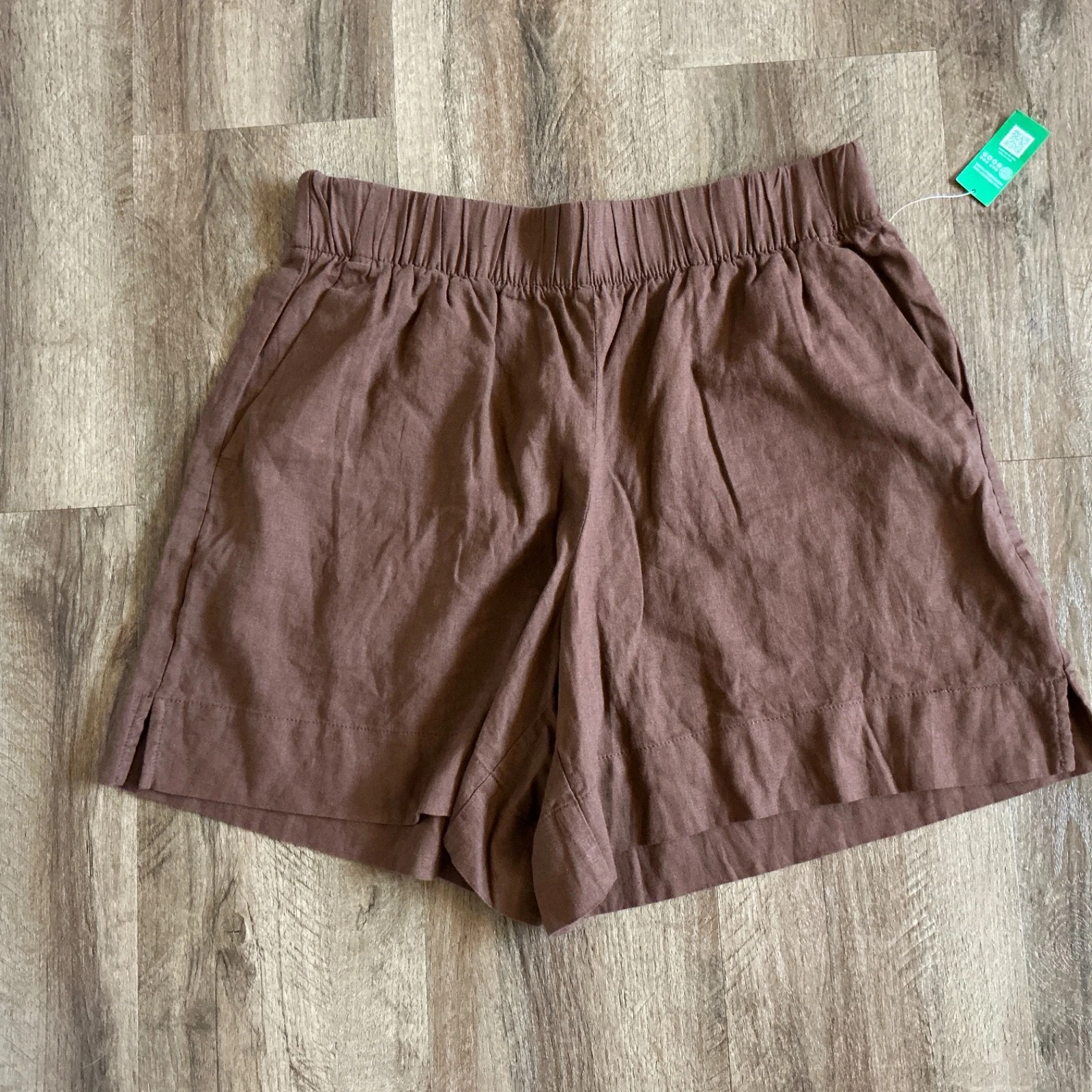 GAP Shorts Size Medium Pull On Linen Blend Dark Brown Pockets Summer Travel Mod