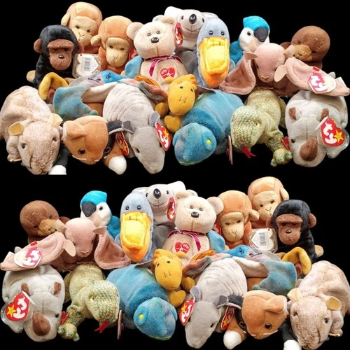 Vintage Ty Beanie Babies - Lot of 17 Toys 1990s Y2K With Tags Rare And Common