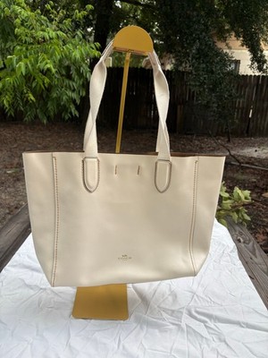 Coach derby tote leather cream with tan suede interior